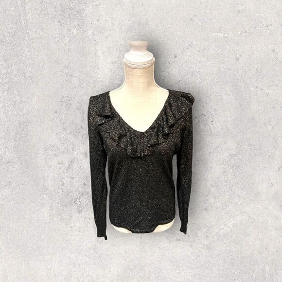 Lauren Ralph Lauren Sweaters - Lauren Ralph Lauren | EUC Women’s Black Viscose and Gold Metallic Sweater Size S